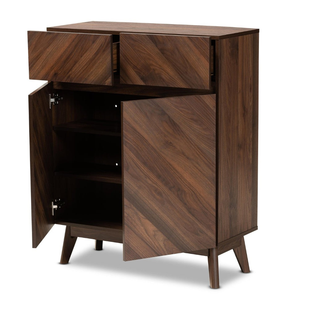 Baxton Studio Baxton Studio Hartman Mid-Century Walnut Shoe Cabinet with Storage Drawers for Stylish Entryways LV23SC23150WI-Columbia-Shoe Cabinet