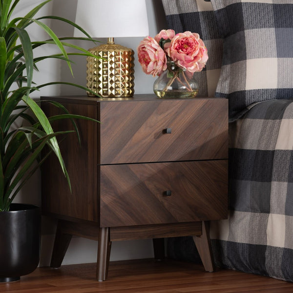 Baxton Studio Baxton Studio Hartman Mid-Century Modern 2-Drawer Nightstand in Warm Walnut - Stylish Storage Solution LV23ST2324WI-Columbia-NS