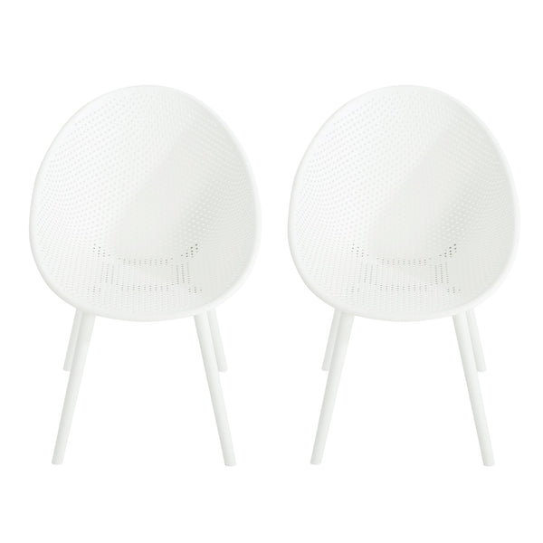English Elm Christopher Knight Home® - Gable Outdoor Dining Chair Set of 2 – Weather-Resistant Resin Build, Perforated Diamond Pattern Comfort White N775P176686K