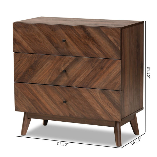 Baxton Studio Baxton Studio Hartman Mid-Century Modern Storage Chest in Walnut Brown for Stylish Bedrooms 3-Drawer LV23COD23230WI-Columbia-3DW-Chest