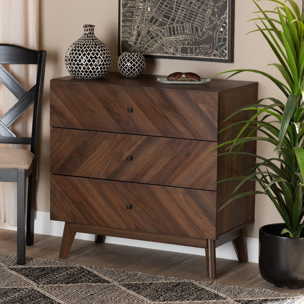 Baxton Studio Baxton Studio Hartman Mid-Century Modern Storage Chest in Walnut Brown for Stylish Bedrooms 3-Drawer LV23COD23230WI-Columbia-3DW-Chest