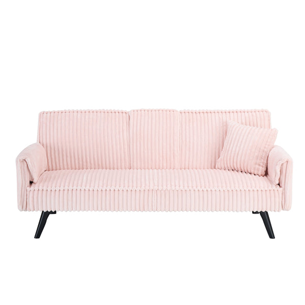 English Elm Minimalist Corduroy Sofa with Adjustable 3-Angle Recline, Dual Cup Holders, Solid Wood Frame Pink W1658P251971