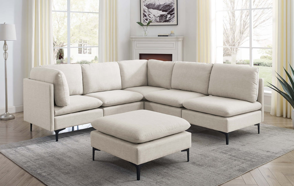 English Elm Linen Upholstered Modular Sectional Sofa with Tall Black Metal Legs for Living Room Almond B2748S00103