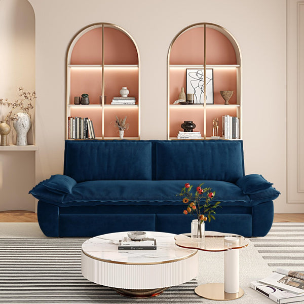 English Elm 73.2" Queen Sleeper Sofa Convertible Corduroy Loveseat for Guest Room or Living Space Blue W1885S00332