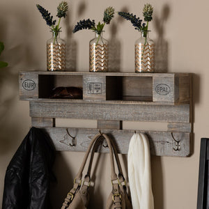 Baxton Studio Baxton Studio Rustic Wall-Mounted Coat Rack with Shelves – Vintage Grey Oak Finish & Hooks for Entryway 64B-17B4049-Grey Oak-Wall Rack