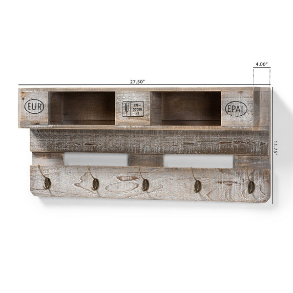 Baxton Studio Baxton Studio Rustic Wall-Mounted Coat Rack with Shelves – Vintage Grey Oak Finish & Hooks for Entryway 64B-17B4049-Grey Oak-Wall Rack