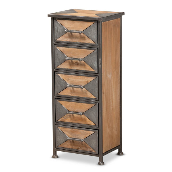 Baxton Studio Baxton Studio Rustic Industrial Accent Storage Cabinet in Antique Grey Metal and Whitewashed Oak 5-Drawer AM19134-Oak/Grey-5DW-Cabinet