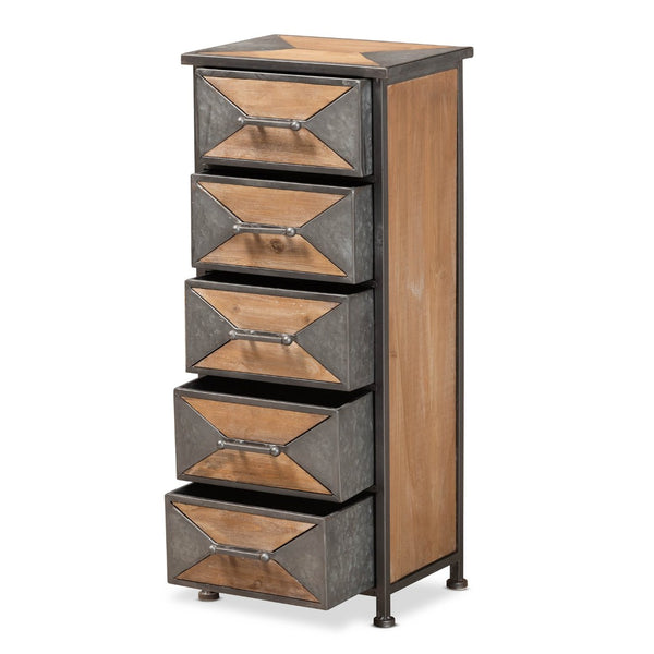 Baxton Studio Baxton Studio Rustic Industrial Accent Storage Cabinet in Antique Grey Metal and Whitewashed Oak 5-Drawer AM19134-Oak/Grey-5DW-Cabinet