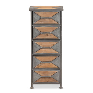 Baxton Studio Baxton Studio Rustic Industrial Accent Storage Cabinet in Antique Grey Metal and Whitewashed Oak 5-Drawer AM19134-Oak/Grey-5DW-Cabinet