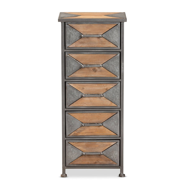 Baxton Studio Baxton Studio Rustic Industrial Accent Storage Cabinet in Antique Grey Metal and Whitewashed Oak 5-Drawer AM19134-Oak/Grey-5DW-Cabinet