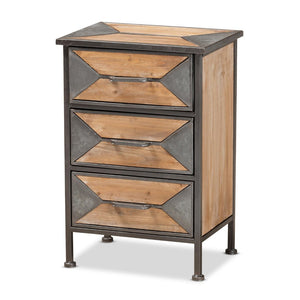 Baxton Studio Baxton Studio Rustic Industrial End Table with Antique Grey Metal Frame and Whitewashed Oak Finish 3-Drawer AM19135-Oak/Grey-ET
