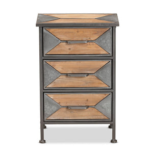 Baxton Studio Baxton Studio Rustic Industrial End Table with Antique Grey Metal Frame and Whitewashed Oak Finish 3-Drawer AM19135-Oak/Grey-ET