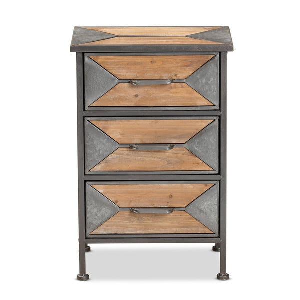 Baxton Studio Baxton Studio Rustic Industrial End Table with Antique Grey Metal Frame and Whitewashed Oak Finish 3-Drawer AM19135-Oak/Grey-ET