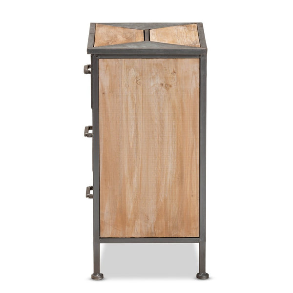 Baxton Studio Baxton Studio Rustic Industrial End Table with Antique Grey Metal Frame and Whitewashed Oak Finish 3-Drawer AM19135-Oak/Grey-ET