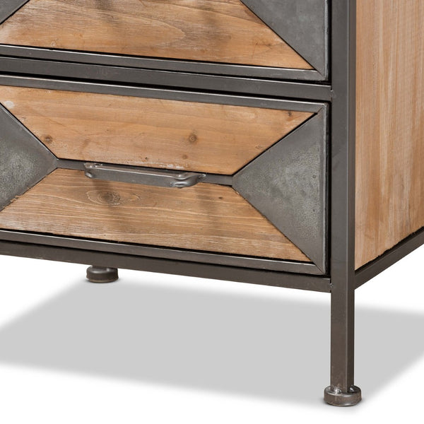 Baxton Studio Baxton Studio Rustic Industrial End Table with Antique Grey Metal Frame and Whitewashed Oak Finish 3-Drawer AM19135-Oak/Grey-ET