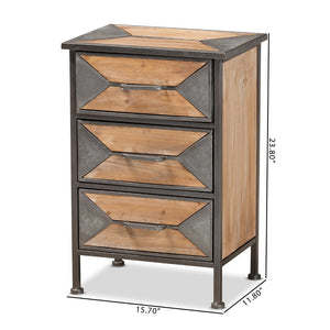 Baxton Studio Baxton Studio Rustic Industrial End Table with Antique Grey Metal Frame and Whitewashed Oak Finish 3-Drawer AM19135-Oak/Grey-ET