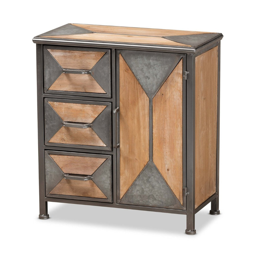 Baxton Studio Baxton Studio Rustic Industrial Accent Storage Cabinet in Antique Grey Metal and Whitewashed Oak 3-Drawer AM19136-Oak/Grey-Cabinet