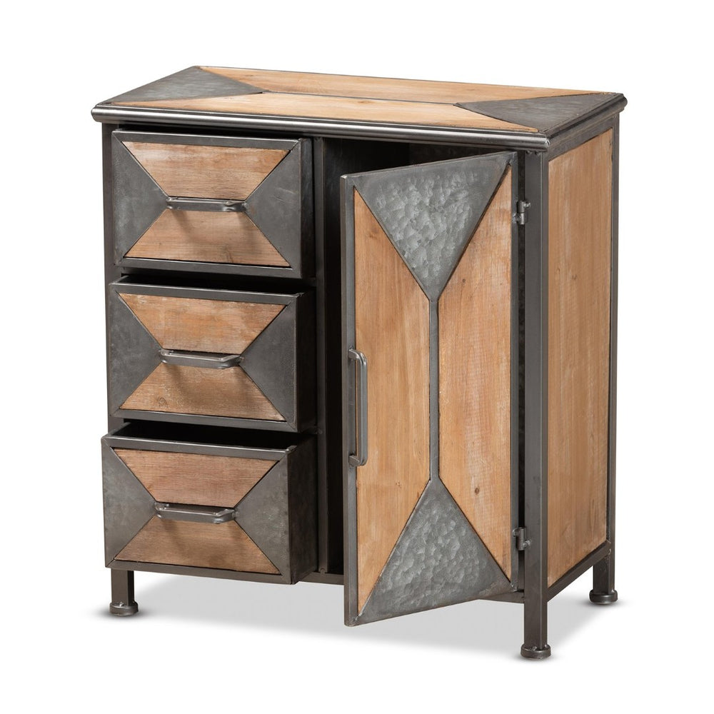 Baxton Studio Baxton Studio Rustic Industrial Accent Storage Cabinet in Antique Grey Metal and Whitewashed Oak 3-Drawer AM19136-Oak/Grey-Cabinet