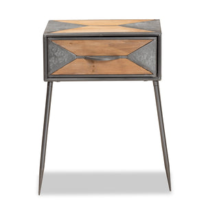 Baxton Studio Baxton Studio Rustic Industrial End Table with Antique Grey Metal Frame and Whitewashed Oak Finish 1-Drawer AM19137-Oak/Grey-ET