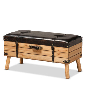 Baxton Studio Baxton Studio Rustic Storage Ottoman with PU Leather Top and Vintage Trunk-Inspired Design Large DE03A-5282-Brown-Otto-Large