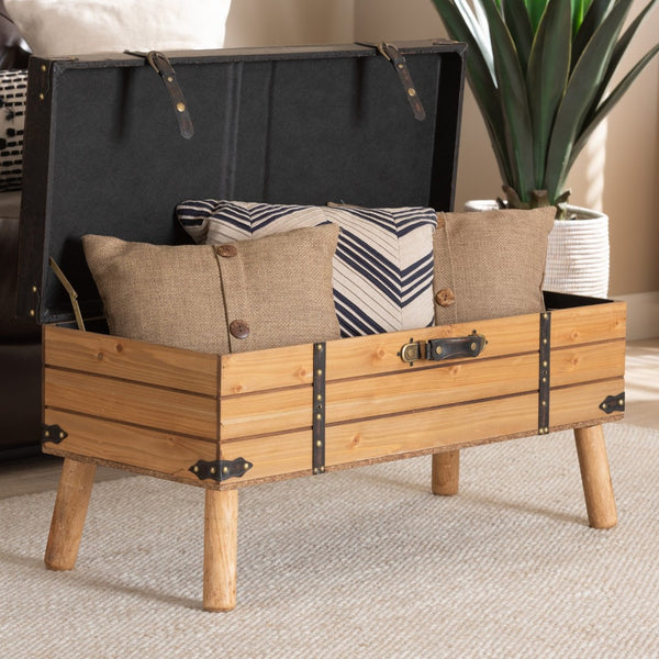 Baxton Studio Baxton Studio Rustic Storage Ottoman with PU Leather Top and Vintage Trunk-Inspired Design Large DE03A-5282-Brown-Otto-Large