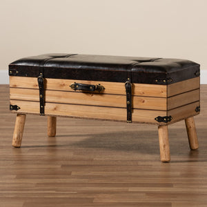 Baxton Studio Baxton Studio Rustic Storage Ottoman with PU Leather Top and Vintage Trunk-Inspired Design Large DE03A-5282-Brown-Otto-Large