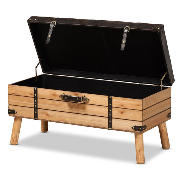 Baxton Studio Baxton Studio Rustic Storage Ottoman with PU Leather Top and Vintage Trunk-Inspired Design Large DE03A-5282-Brown-Otto-Large