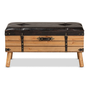 Baxton Studio Baxton Studio Rustic Storage Ottoman with PU Leather Top and Vintage Trunk-Inspired Design Large DE03A-5282-Brown-Otto-Large