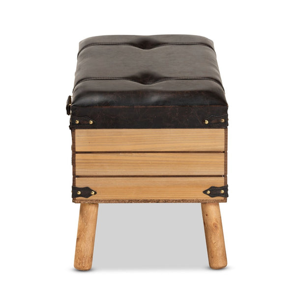 Baxton Studio Baxton Studio Rustic Storage Ottoman with PU Leather Top and Vintage Trunk-Inspired Design Large DE03A-5282-Brown-Otto-Large