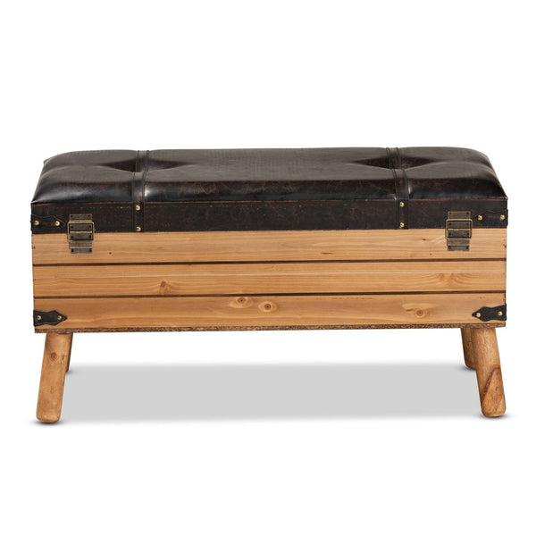 Baxton Studio Baxton Studio Rustic Storage Ottoman with PU Leather Top and Vintage Trunk-Inspired Design Large DE03A-5282-Brown-Otto-Large