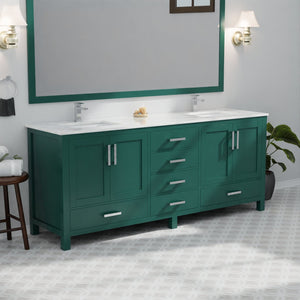 English Elm Green Double Bath Vanity 80" W x 22" D with Cultured Marble Top, Solid Wood, Soft-Close Drawers, Storage B2731P259145