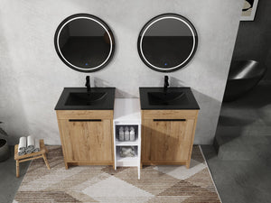 English Elm 60 Inch Freestanding Bathroom Vanity With Black Sink, Soft-Close Doors & Ample Storage Space W999S00322