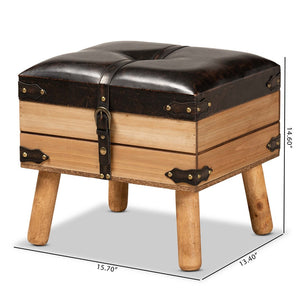 Baxton Studio Baxton Studio Rustic Storage Ottoman with PU Leather Top and Vintage Trunk-Inspired Design Small DE03A-5282-Brown-Otto-Small