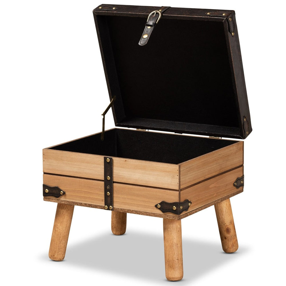 Baxton Studio Baxton Studio Rustic Storage Ottoman with PU Leather Top and Vintage Trunk-Inspired Design Small DE03A-5282-Brown-Otto-Small