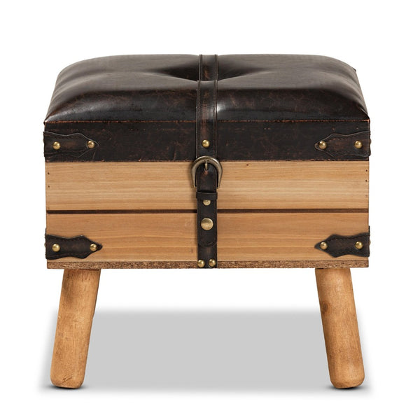 Baxton Studio Baxton Studio Rustic Storage Ottoman with PU Leather Top and Vintage Trunk-Inspired Design Small DE03A-5282-Brown-Otto-Small