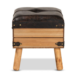 Baxton Studio Baxton Studio Rustic Storage Ottoman with PU Leather Top and Vintage Trunk-Inspired Design Small DE03A-5282-Brown-Otto-Small