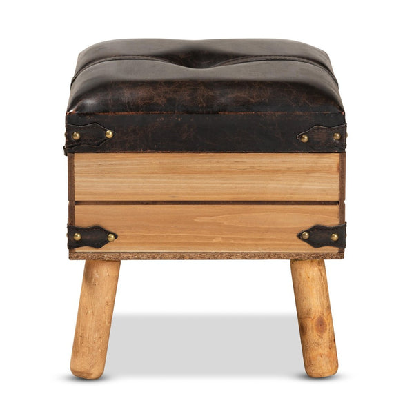 Baxton Studio Baxton Studio Rustic Storage Ottoman with PU Leather Top and Vintage Trunk-Inspired Design Small DE03A-5282-Brown-Otto-Small