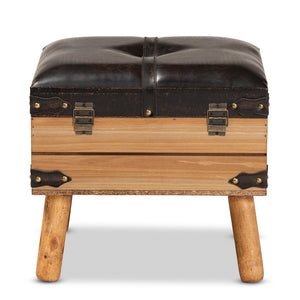 Baxton Studio Baxton Studio Rustic Storage Ottoman with PU Leather Top and Vintage Trunk-Inspired Design Small DE03A-5282-Brown-Otto-Small