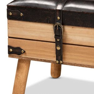 Baxton Studio Baxton Studio Rustic Storage Ottoman with PU Leather Top and Vintage Trunk-Inspired Design Small DE03A-5282-Brown-Otto-Small