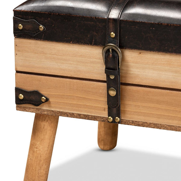 Baxton Studio Baxton Studio Rustic Storage Ottoman with PU Leather Top and Vintage Trunk-Inspired Design Small DE03A-5282-Brown-Otto-Small