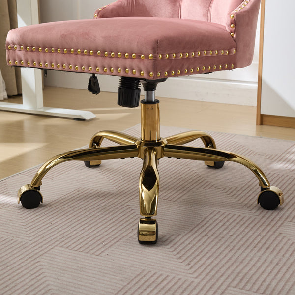 English Elm A&A Velvet Tufted Office Chair with Hand-Pulled Buttons, Nailhead Trim & Golden Metal Base, Luxe Comfort Pink W1143P292467