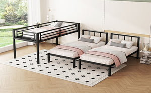 English Elm Twin Triple Bunk Bed Metal L-shaped Frame Sleeps Three Kids White Finish W1580S00438