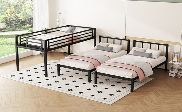 English Elm Twin Triple Bunk Bed Metal L-shaped Frame Sleeps Three Kids White Finish W1580S00438