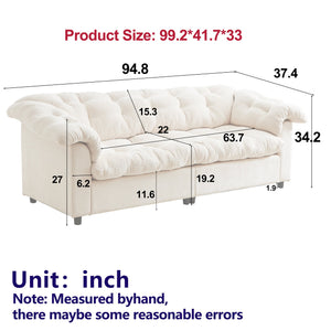 English Elm 94.8" Chenille Modern Deep Seat Sofa Plush Cloud-Like Upholstery, Solid Wood Frame, Luxurious Comfort Green W1193S00172