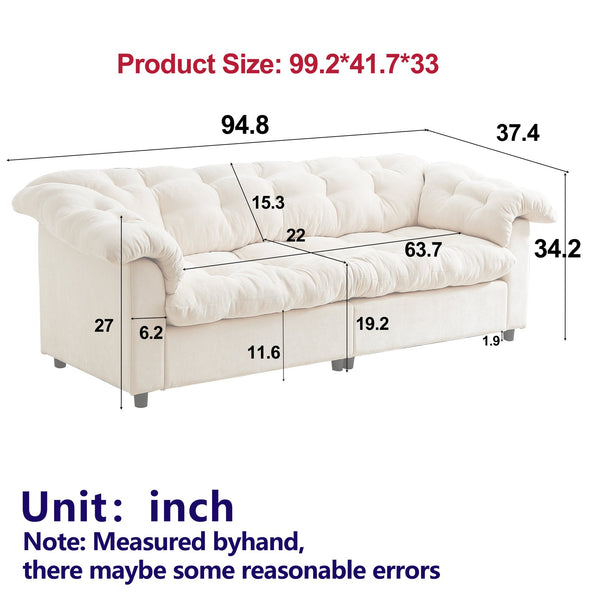 English Elm 94.8" Chenille Modern Deep Seat Sofa Plush Cloud-Like Upholstery, Solid Wood Frame, Luxurious Comfort Green W1193S00172