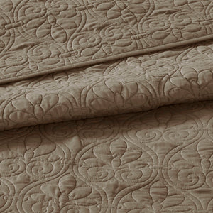 JLA Home Madison Park - 3 Reversible Quilt Set with Textured Stitching, Breathable Prewashed Cotton Fill, Antimicrobial Protection, Machine Washable Khaki MP13-156