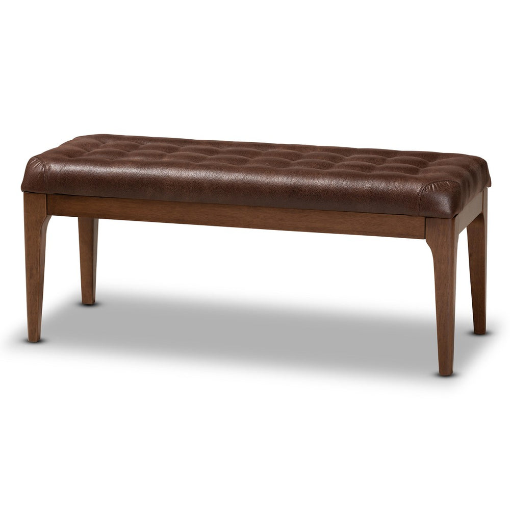 Baxton Studio Baxton Studio Walsh Mid-Century Modern Dining Bench: Stylish Leather-Effect Upholstery & Walnut Finish WM5030-Dark Brown/Walnut