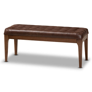 Baxton Studio Baxton Studio Walsh Mid-Century Modern Dining Bench: Stylish Leather-Effect Upholstery & Walnut Finish WM5030-Dark Brown/Walnut