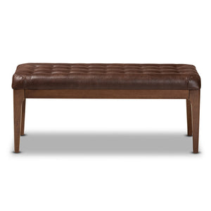 Baxton Studio Baxton Studio Walsh Mid-Century Modern Dining Bench: Stylish Leather-Effect Upholstery & Walnut Finish WM5030-Dark Brown/Walnut