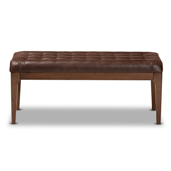 Baxton Studio Baxton Studio Walsh Mid-Century Modern Dining Bench: Stylish Leather-Effect Upholstery & Walnut Finish WM5030-Dark Brown/Walnut